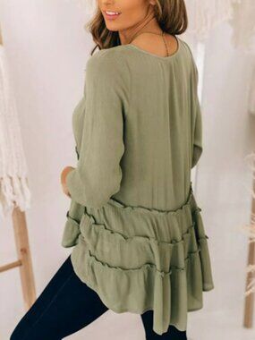 La Bella Raiano Sage Green Ruffle Top 2XL High Low Tiered Flowy Boho Plus Size
